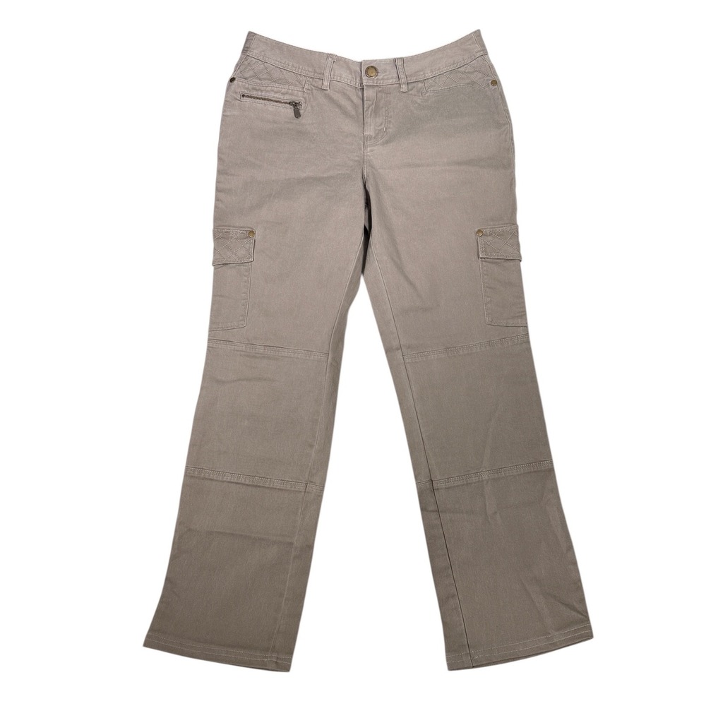 Bob Timberlake Quilted Cargo Pants 6 Taupe Cotton Nylon Stretch Utility Straight